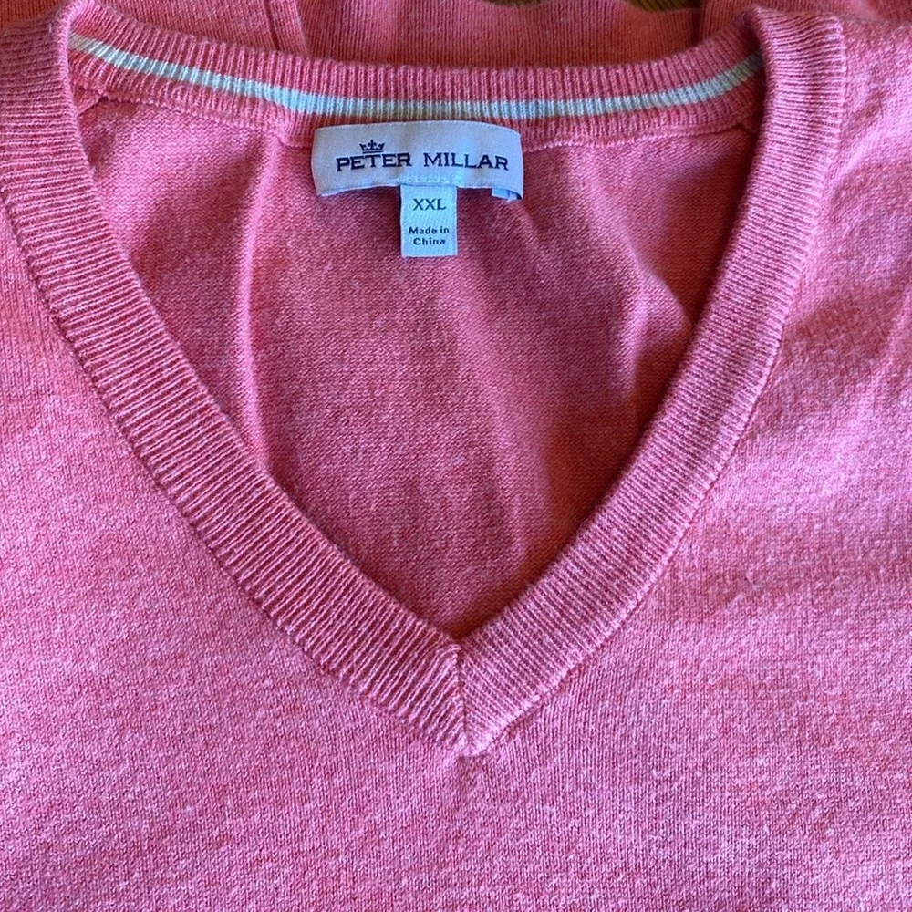 XXL Peter Millar Salmon Long Sleeve V-neck Sweater Pima Cotton Silk Cashmere 2X - Picture 1 of 8